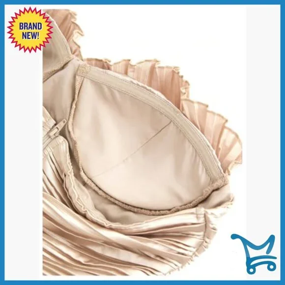 Pleated Satin Strapless Tube Top Party Cocktail Bandeau Zipper Back - Picture 6 of 6